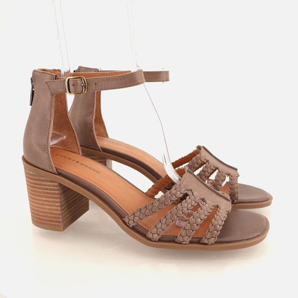 Lucky Brand Tasmina Women's Leather Ankle Strap Block Heel Brown Size 11M